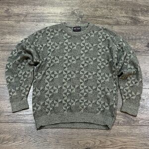 Vintage 80s Pine State Made in USA Green Knit Sweater Geometric Pattern Large